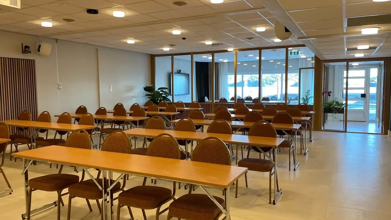 Conference room with classroom setup